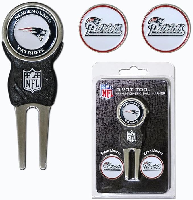 Team Golf NFL Divot Tool with 3 Golf Ball Markers Pack, Markers are Removable Magnetic Double-Sided Enamel