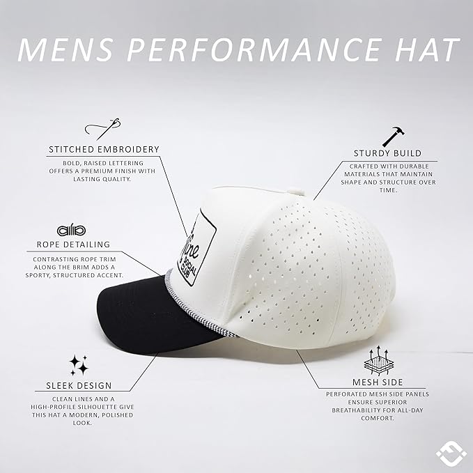 Funky Junque Performance Waterproof Golf Rope Hat – Cool Breathable Workout 5 Panel Snapback Cap for Men