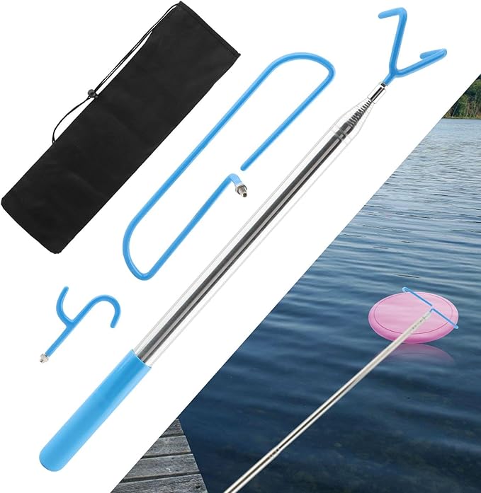16 Feet Disc Golf Retriever Pole, Telescopic Discs Retriever with Stainless Steel Frame and Carry Bag, Extendable Disc-Golf Grabber Accessories Grabber for Tree, Bushes & Water