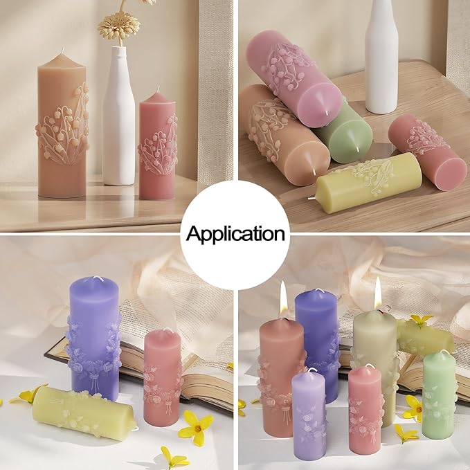 Flower Pillar Candle Molds 4pcs Rose Lily of The Valley Cylinder Silicone Molds - Image 7
