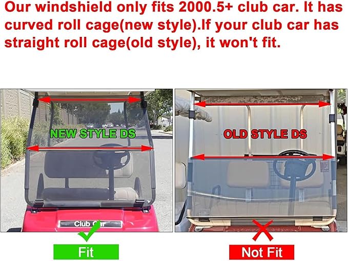 ECOTRIC Tinted Windshield Compatible with 2000.5 to Current Club Car DS Golf Cart Smoke Style Windshield Approximate Dimensions 40"W X 36.5"H Fold Down