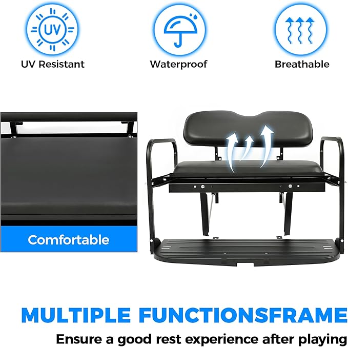 ECOTRIC Golf Cart Rear Seat Kit Compatible with 2007-2016 Yamaha Drive G29 Flip Up Folding down Back Seat Black