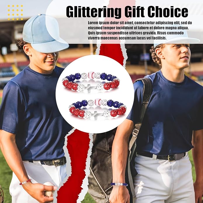 Landical 12 Pcs Baseball Ice Bracelet Beaded Charm Bracelets Cross Accessory Gifts for Baseball Team Party Favors