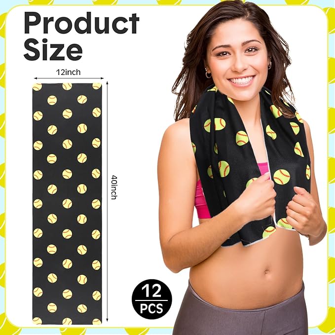 FuWeave 12 Pcs Cooling Towel 40 x 12 Inch Basketball Baseball Football Volleyball Soccer Softball Microfiber Fast Drying Towel for Gift Women Men