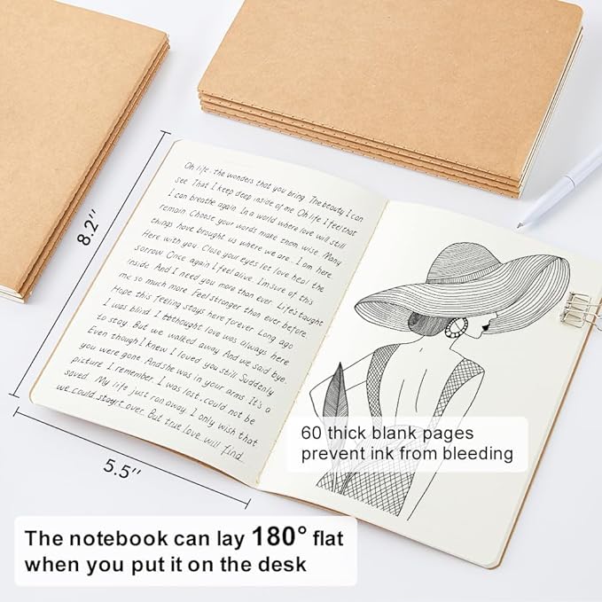 feela 8 Pack Unlined Kraft Paper Notebooks, Blank Journal Note Pad - Image 2