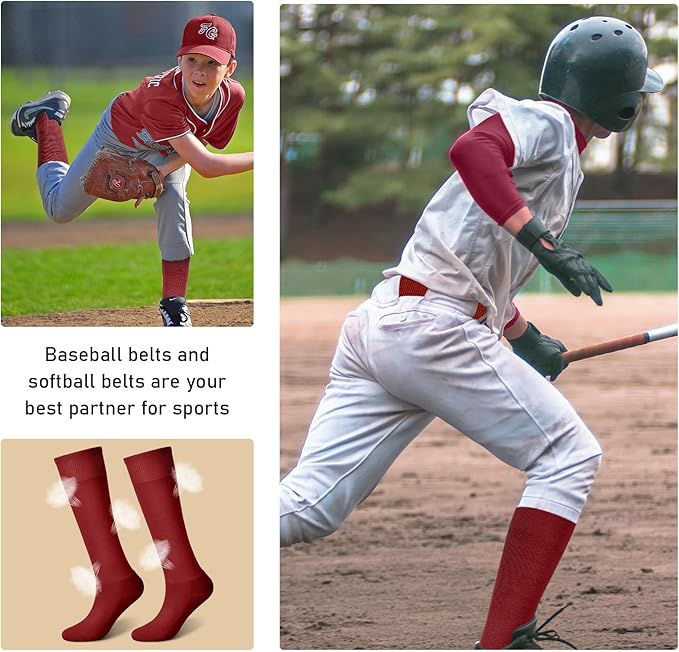 Zhanmai Baseball Belt and Socks Combo, Adjustable Elastic Belt and Softball Socks, Multiple Sizes for Youth Boys Girls, Adult