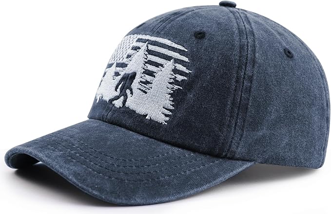 Bigfoot American Flag Hat for Men Women, Funny Adjustable Cotton Big Foot Sasquatch Patriotic Baseball Cap