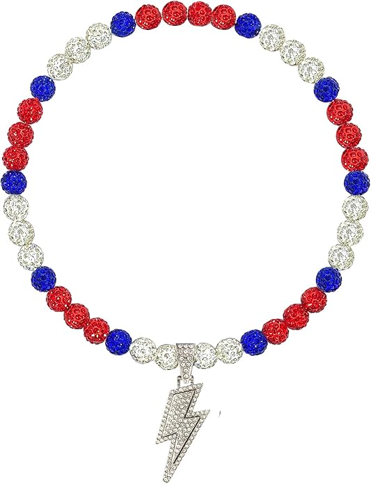 Baseball Necklace for Men 16/18/20 Inch Bling Ice Collection Lightning Bolt Pendant Necklace for Women Rhinestone Clay Beaded Discoball Accessories Gifts for Baseball Team Players Lovers