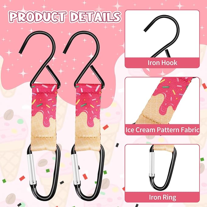 Eyourlife Dugout Organizer Fence Hook Baseball Softball Gift for Bag Backpack Glove Helmet Drinking Bottle Hanging with Name Luggage Tags Charm Team Gift for Coach Mom 2set pink ice cream drip 1 hook