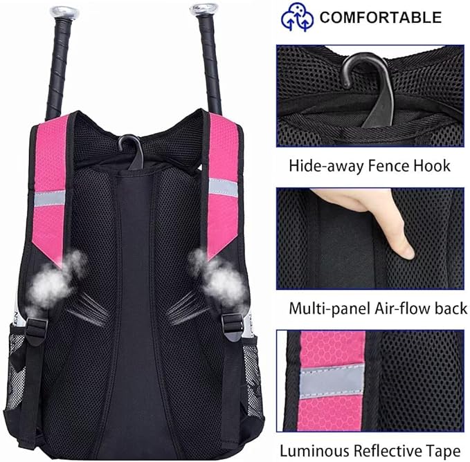 DAFISKY Baseball Bag Softball Backpack - Youth Adult T Ball Bat Equipment Bag with Bat Helmet Holders, Shoe Compartment