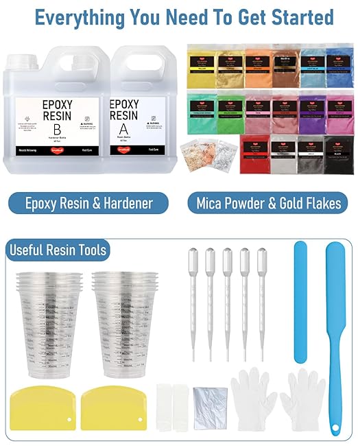 80 Oz Epoxy Resin Kit with 16 Colors Mica Powder, Cups & Stick, Crystal Clear - Image 7