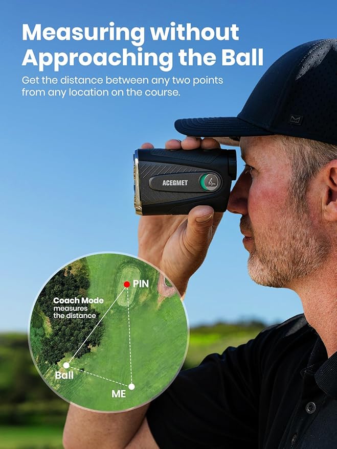 ACEGMET PFS5 Golf Rangefinder with Slope & Coach Mode, 1300 Yards Laser Range Finder, 7X Mag Dual Display, 0.1s Flag Lock with Vibration, Magnetic, ±1 Yard Accuracy, Hybrid Charging for Golfers