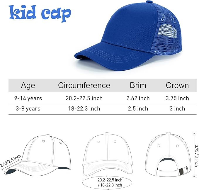 Edoneery Baseball Cap for Kids-Adjustable Washed Cotton Golf Toddler Hat for Boys & Girls
