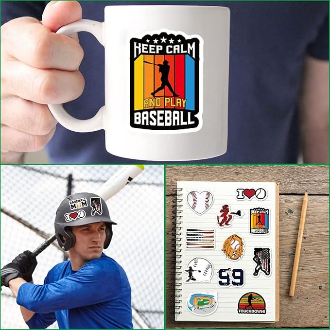 Baseball Stickers 100PCS Sports Baseball Stickers for Water Bottles, Helmet Stickers Gifts for Boys/Girls,Baseball Gifts for Teen Boys Stickers