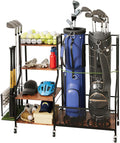 HavenlyYouth Garage Golf Bag Storage Organizer with Wheels, Heavy Duty Golf Club Rack for 2 Bags, Golf Balls & Accessories, Extra Sports Equipment Rack