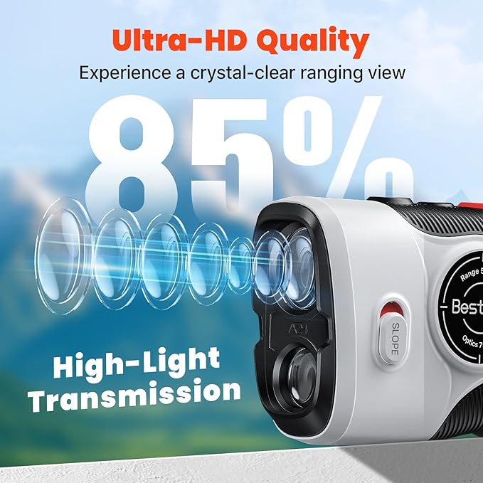 Golf Rangefinder with Slope & Red Backlight, 1500Yards Laser Range Finder, 0.3s FlagLock Vibration, 7X Magnification, Magnet Stripe, 85% Transmission Lens for Golfing/Hunting, Golf Accessories