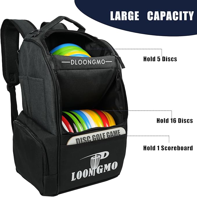 Disc Golf Bag, Durable Disc Golf Backpack Holds 22+ Discs, Large Capacity with Multiple Storage Pockets