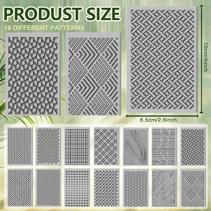 CHGCRAFT 16 Sheets Artistic Lines Clay Texture Mat Wavy and Plaid Pattern - Image 2