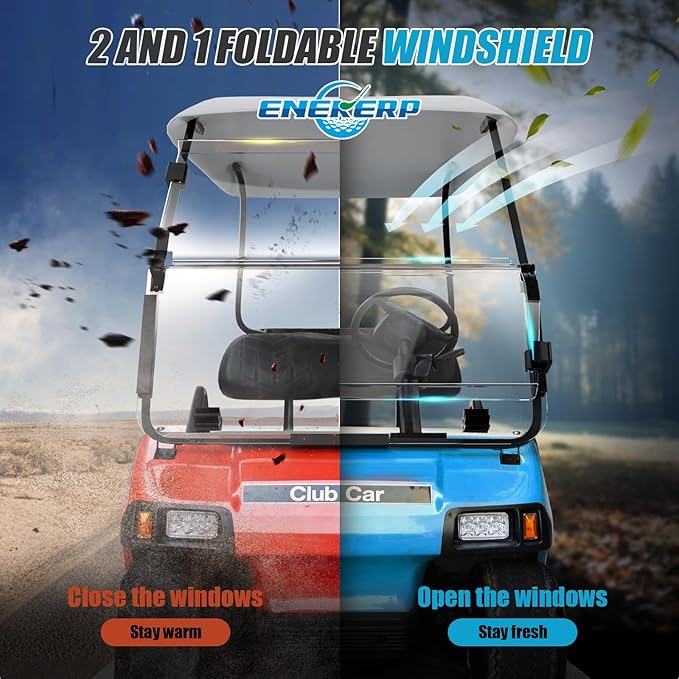 Golf Cart Windshield for Club Car DS 2000-Up Gas and Electric, Fit Tapered Front Struts Only, 5MM PC Club Car DS Windshield with Heavy Duty Hinges, UV-Proof & Impact Resistant(Clear)