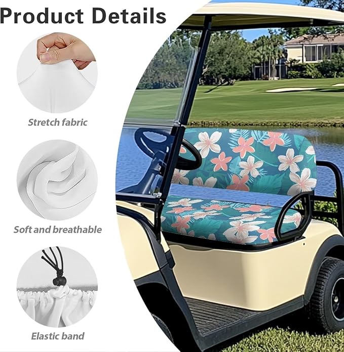 Suobstales Golf Cart Front and Rear Seat Cover Set for EZGO TXT RXV & Club Car DS 2 Passenger, Washable Bench Seat Covers Kit