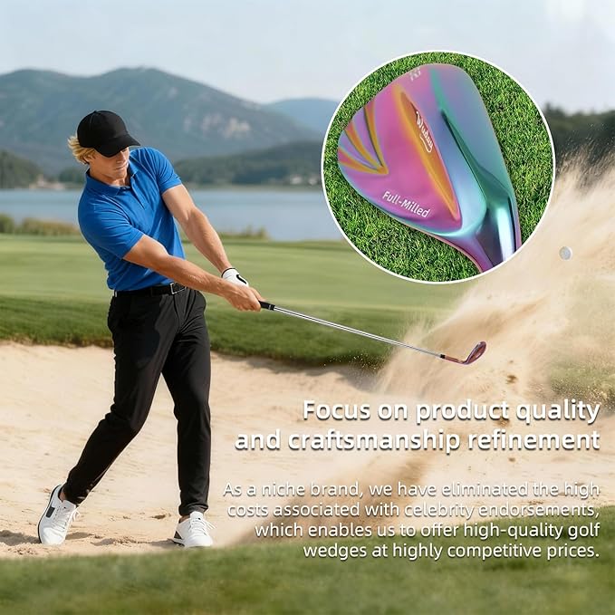 Golf Wedges for Men Right Hand 52/56/60 Degree, Full Face CNC Milled Golf Wedge Set with Gold & Color Coating, Sand Lob Gap Wedge with Enhanced Spin & Control, Premium Grip Golf Club Gift