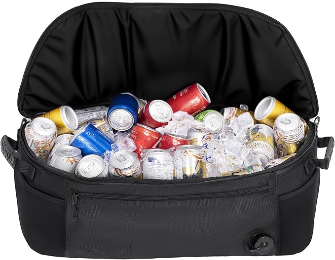 KEMIMOTO Golf Cart Cooler Bag, Fits 20-30 11oz Cans, Insulated with Drain Plug, Reflective Finish, Handy Pockets, Golf Cart Accessories Gifts for Golfers Men, Compatible with EZGO Club Car