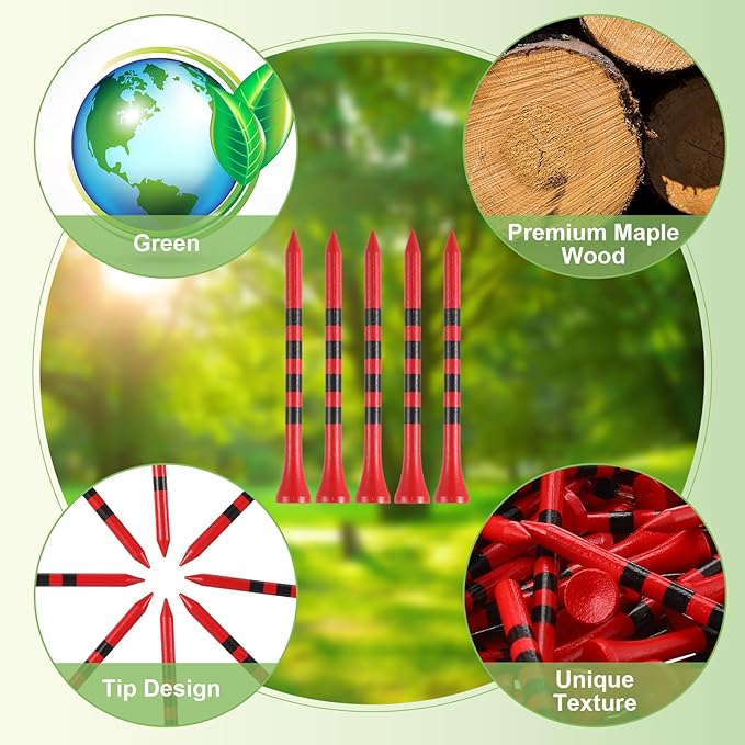 Vinsot 1000 Pcs Golf Tees Bulk 3-1/4 '' Wooden Bamboo Tees Decoration for Men Women Clubs Golf Ball Theme Party Accessories School Supplies(Red Black,Stripe)