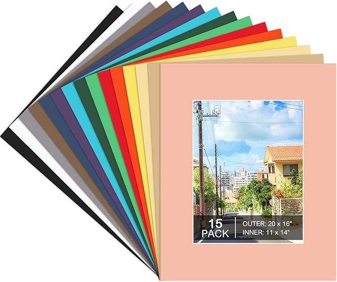 15 Pack 20x16 Picture Mats, Mixed Colors Frame Mattes by Prudiut