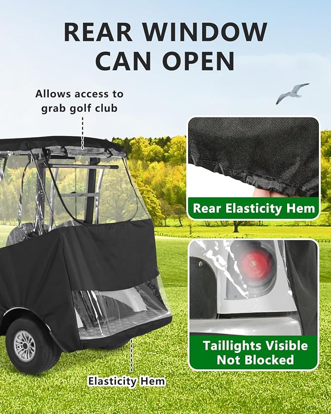 2 Passenger Golf Cart Enclosure for Yamaha G29 Drive 2 G12 G16 G14, 600D Waterproof Driving Rain Cover with Full Roll-Up Clear Windows & Doors, Heavy Duty Zippers & Side Mirror Openings