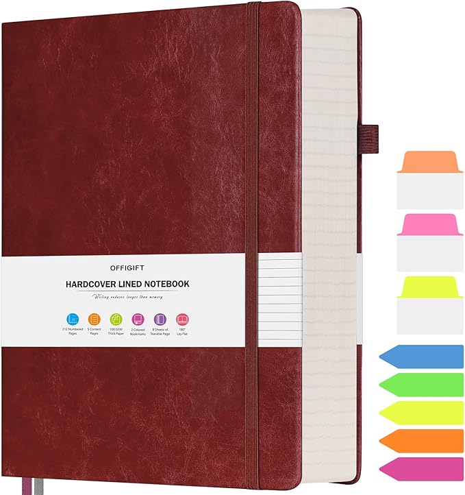 College Ruled Notebook, Large A4 Hardcover Leather Journal, 312 Numbered Pages by OFFIGIFT