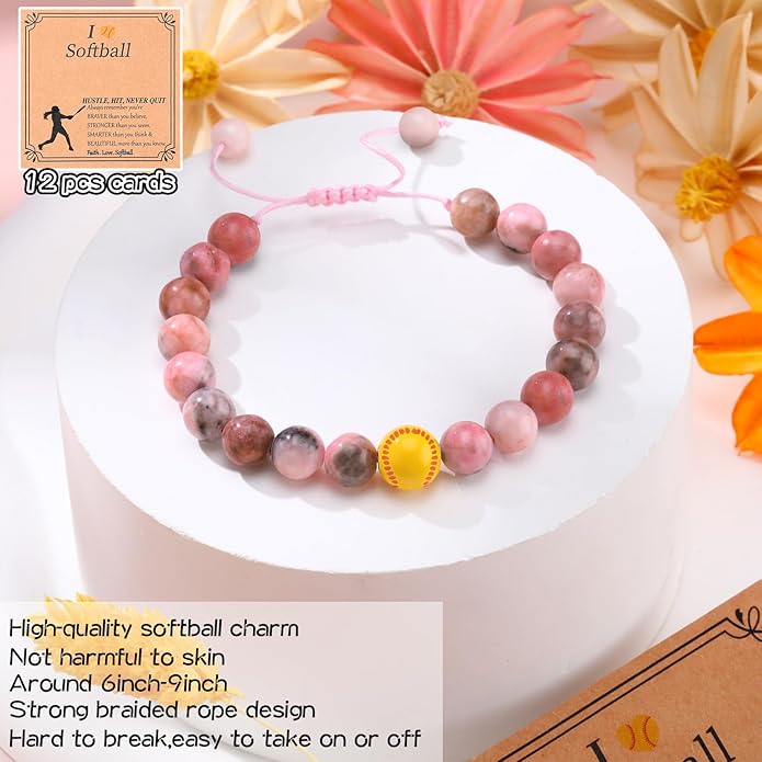 12 Set Sport Adjustable Beaded Bracelets Gifts Football Softball Soccer Volleyball Golf Basketball Hockey Bracelets for Women Men Adjustable Beaded Accessories