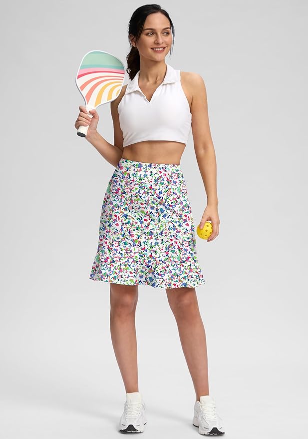 Viodia 20" Knee Length Skorts Skirts for Women with Pockets High Waisted Athletic Tennis Golf Skort for Casual Summer