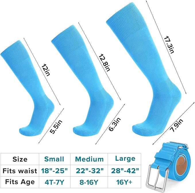 Baseball Socks and Belt Combo for Youth Adult - Softball Sock and Belt for Boys and Girls (2 Pairs of Socks & 1 Belt)