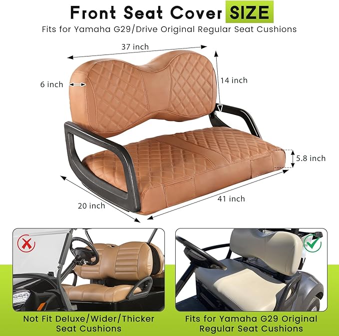 Golf Cart Seat Covers Fit Yamaha Drive G29 2007-2016 Vinyl Leather Front Seat Cover for OEM Ordinary Cushions No Nail Gun Easy to Install & Clean Vinyl Leather Seat Cushion Covers Brown