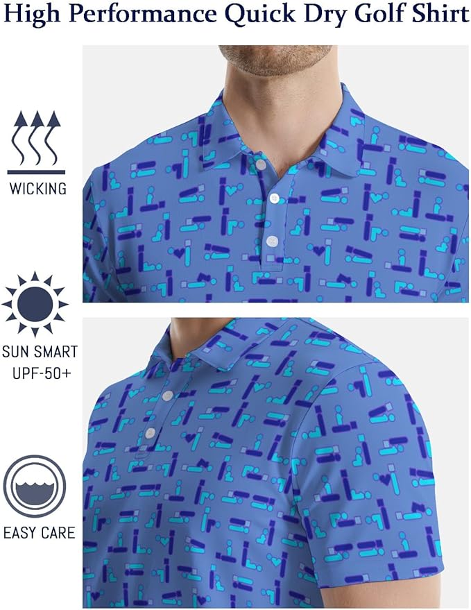 HUURAY Funny Golf Polos for Men Funny Print Short Sleeve Shirts Quick Dry Polo Shirts Hawaiian Shirt Performance Golf Outfits