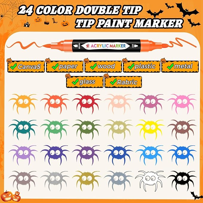 TBC The Best Crafts 24 Colors Dual Tip Acrylic Paint Markers, Waterproof - Image 2