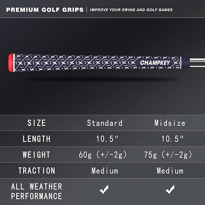 CHAMPKEY X Rubber Golf Grips 13 Pack - All Weather Performance with 15 Tapes and Repair Kits
