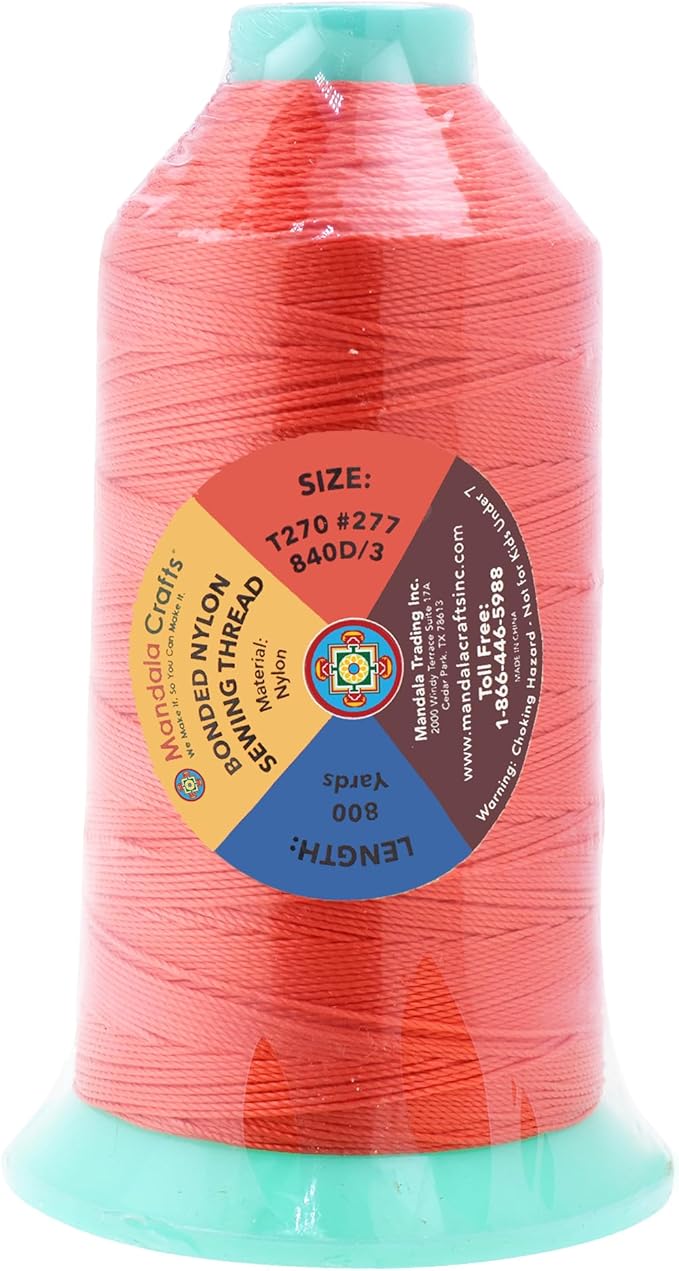 Mandala Crafts Bonded Nylon Thread Coral Heavy Duty Sewing Threads - Image 3