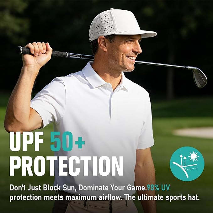 AOPREL Flat Brim Baseball Cap for Men Adjustable Water-Resistant Performance Hat with Breathable Laser Perforated