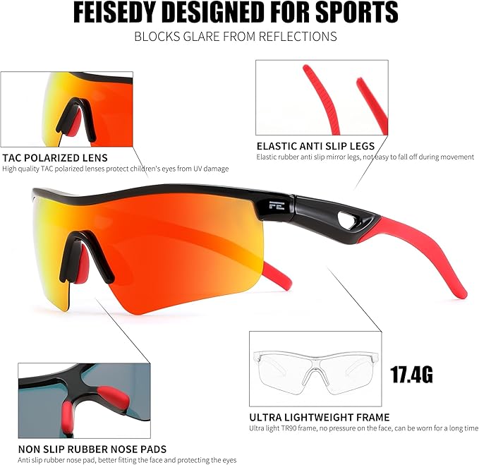 FEISEDY Kids Teens Baseball Polarized Sunglasses Sports TR90 Frame Boys Girls Cycling B2454