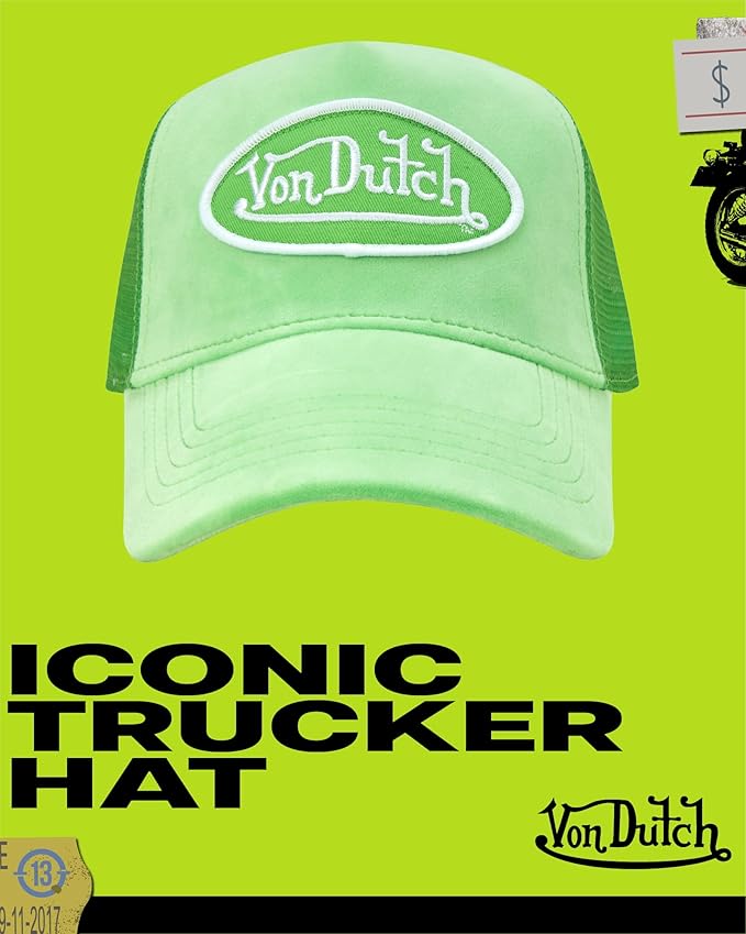 Von Dutch Unisex Trucker Hat - Velvet Curved Bill Mesh Back Retro Classic Adjustable Snapback Baseball Cap for Men and Women