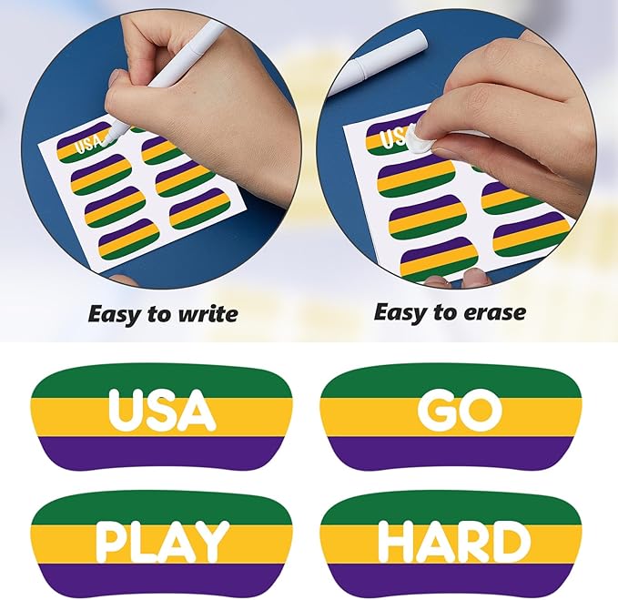 Sumind 48 Pairs Eye Strips Breathable Sports Eye Stickers with 1 White Pencil for Baseball Football Softball Fans on Game Day (Purple,Yellow,Green)