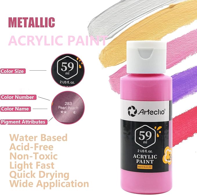 Artecho Acrylic Paint Set, 12 Metallic Colors Bottles Art Craft Paints - Image 4