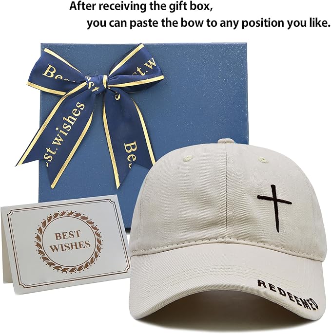 Cross Jesus Hat with Gifts Box, Embroidered Religious Baseball Cap, Christian Gifts for Men Women