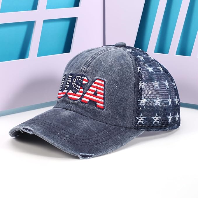 American Flag Hats Love Breast Cancer Adjustable Rhinestone Baseball Cap USA Patriotic Embroidered Baseball Trucker Hat