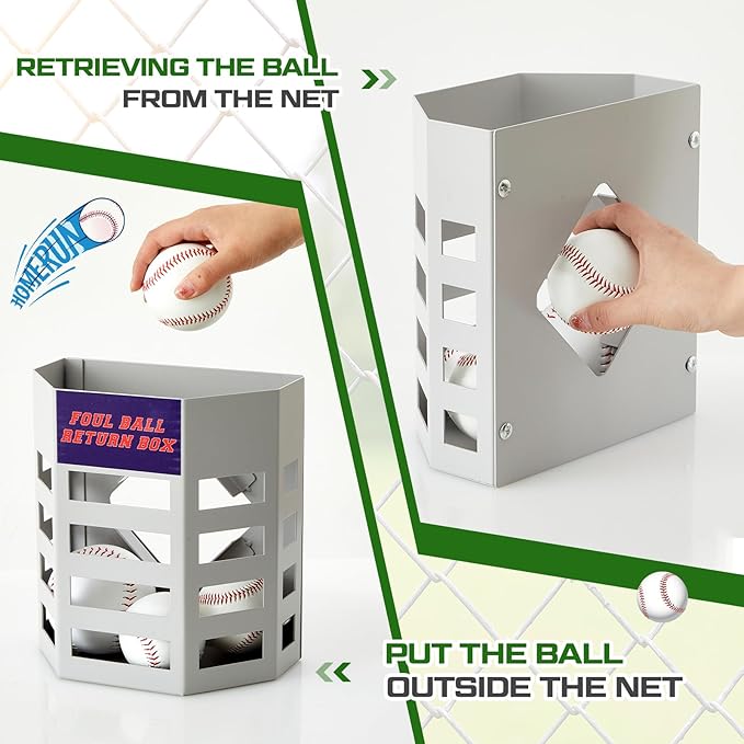 Yaocom 1 Pcs Baseball Foul Ball Return Box for Chain Link Fence, Softball Field Ball Retrieval Station, Metal Training Equipment for Batting Practice, Outdoor Dugout Accessory 9.8 x 4.9 x 8.8 Inch