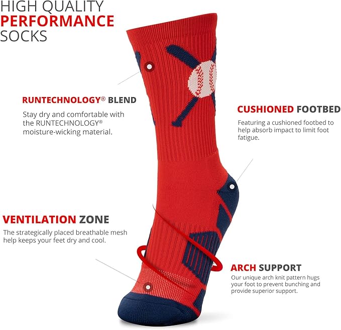 ChalkTalkSPORTS Baseball Socks - Performance Socks for Baseball Players - Crossed Bats - Youth and Adult Sizes