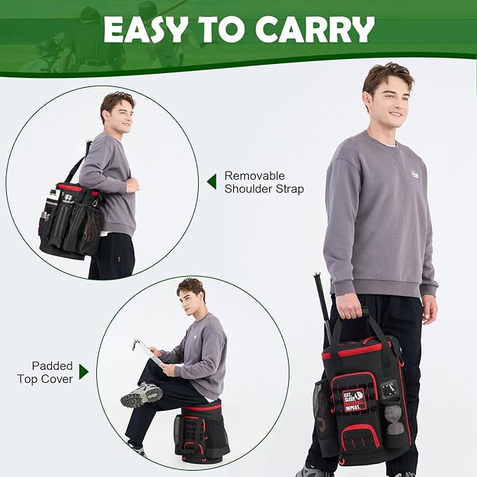 Baseball Bucket Bag Baseball Coaching Accessories Organizer Softball Bucket Bag with Anti-Slip Bottom & Multiple Pockets for Bat, Gloves, Scoreboards