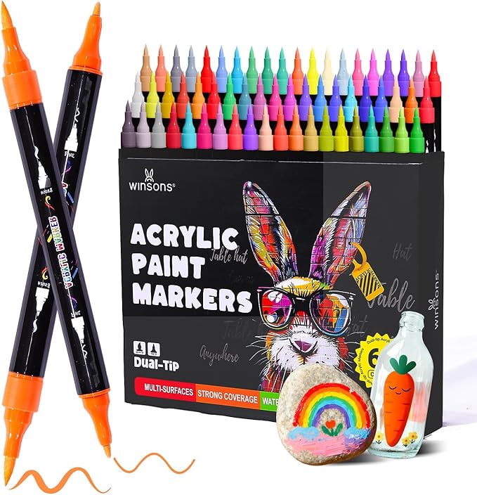 Acrylic Markers, 60 Dual-Tip Paint Pens by WINSONS