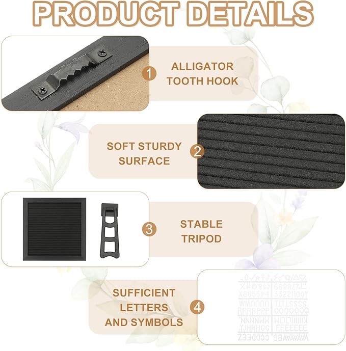 PATIKIL Felt Letter Board, 10x10Inches Black Wooden Changeable Message Board - Image 3